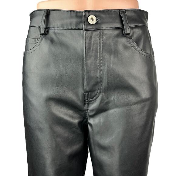 Zara Women's Black Faux Vegan Leather High Waist Straight Ankle Trousers Pants 4 - Picture 4 of 6